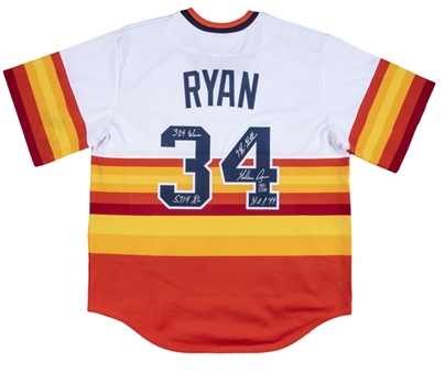 1980 Nolan Ryan Signed & Multi Stat Inscribed Houston Astros Rainbow Nike Cooperstown Collection Jersey